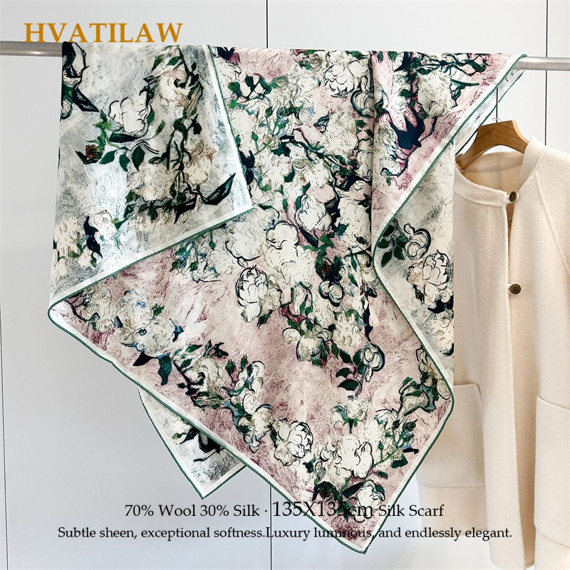 Luxury 135x135cm Silk Wool Sca - Shawl Wrap Winter recension och pris