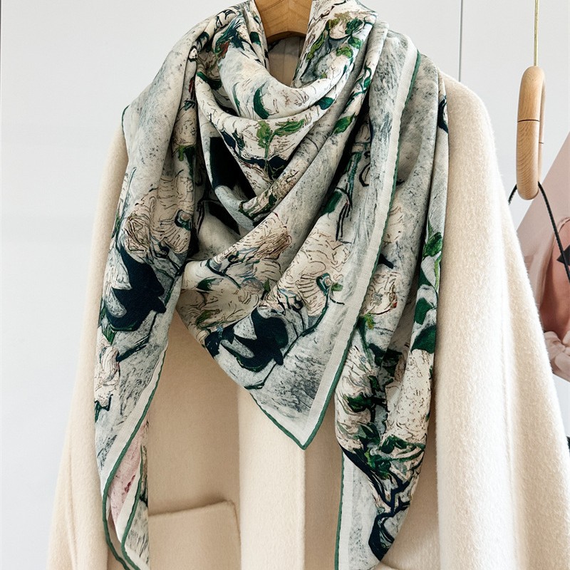 Luxury 135x135cm Silk Wool Sca - Shawl Wrap Winter recension och pris
