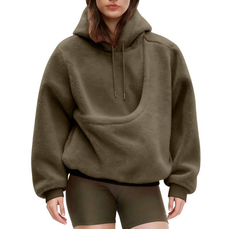 Autumn Winter Ladies Solid Col - Sherpa Hoodie Fleece recension och pris