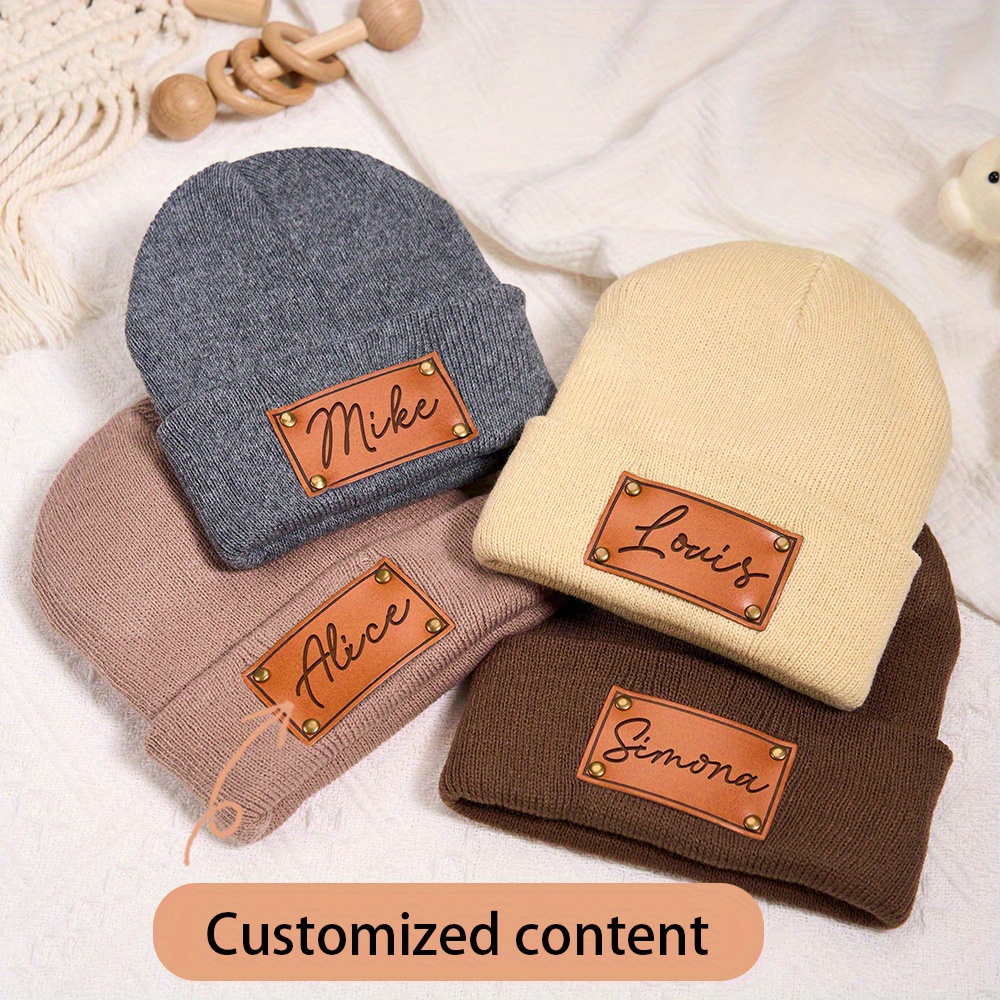 Custom Leather Patch Beanie Cu - Knit Beanie Hat Warm recension och pris
