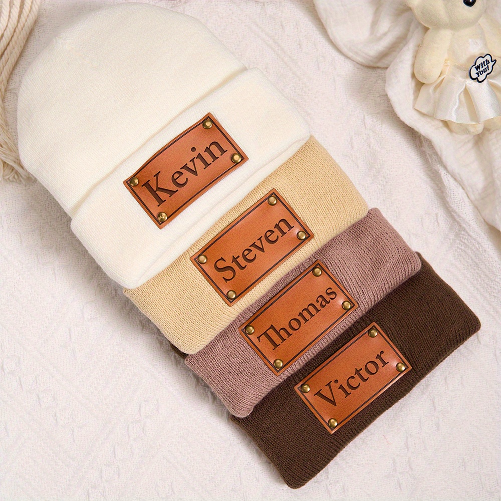 Custom Leather Patch Beanie Cu - Knit Beanie Hat Warm recension och pris