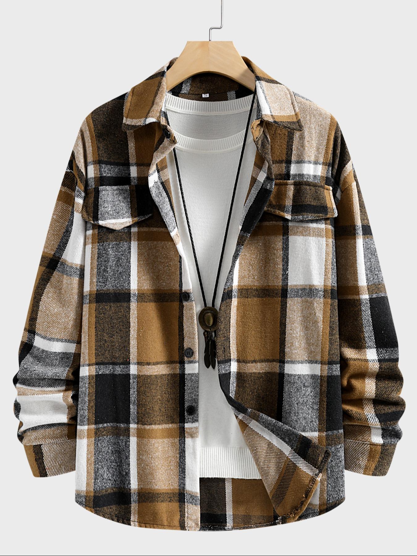 Retro Plaid Shirt Men Casual E - Flannel Shirt Lined recension och pris