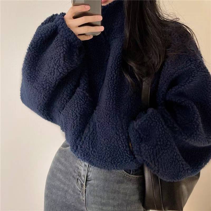 Women Stand Collar Cropped Zip - Sherpa Hoodie Fleece recension och pris