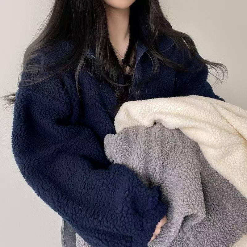 Women Stand Collar Cropped Zip - Sherpa Hoodie Fleece recension och pris